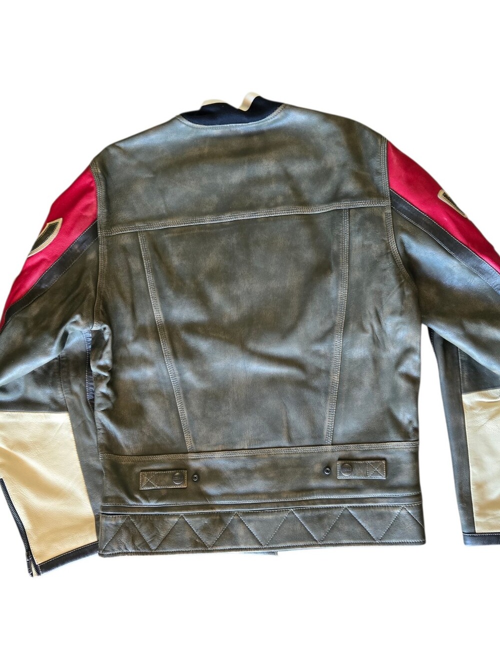 NWT Moschino Couture Paneled Leather Varsity Bomber Jacket Green/Red Size 50 - Picture 3 of 16